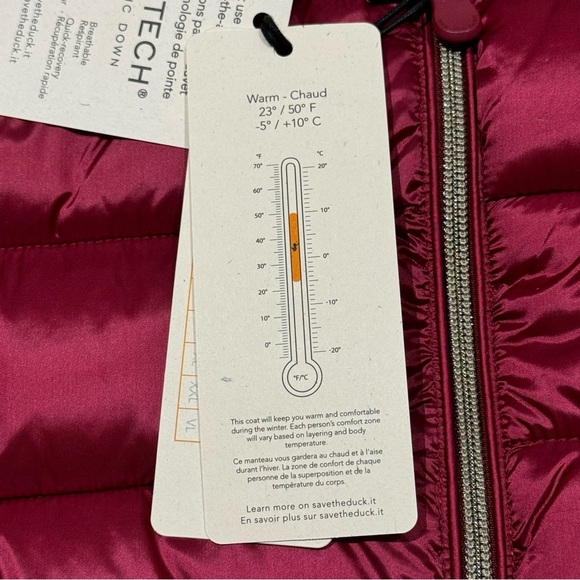 Save the Duck Sz M Jacket Ultra Light Puffer Coat Red Cozy Vegan Classic New - Picture 9 of 9